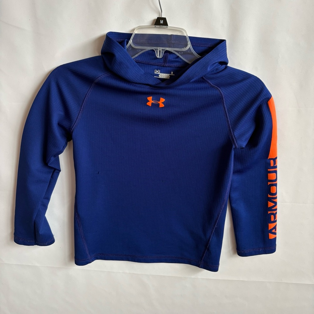 Under Armour Blue Hooded Performance Top with Orange Logo. Size M. INV25/384